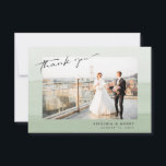 Green Watercolor Wedding Thank You Card<br><div class="desc">This modern and chic thank you card features an elegant hand-lettered script 'thank you' on the front with a sage green ombre watercolor background. Easily personalize the back with a thank you message to your family and friends. Find matching items in the Sage Watercolor Ombre Collection.</div>