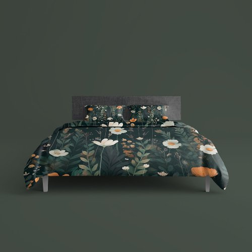 Green Watercolor Wildflower Botanical Duvet Cover