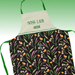 Green Watercolor Wildflowers Floral Pattern Apron