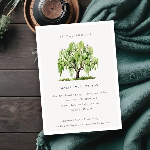 Green Watercolor Willow Tree Bridal Shower Invite