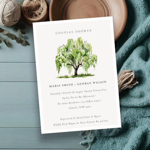 Green Watercolor Willow Tree Couples Shower Invite