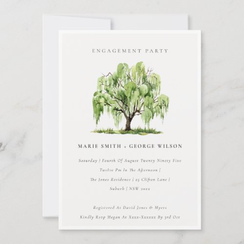 Green Watercolor Willow Tree Engagement Invite