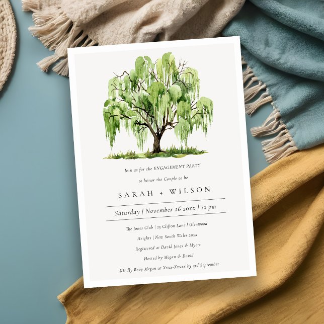 Green Watercolor Willow Tree Engagement Invite (Creator Uploaded)