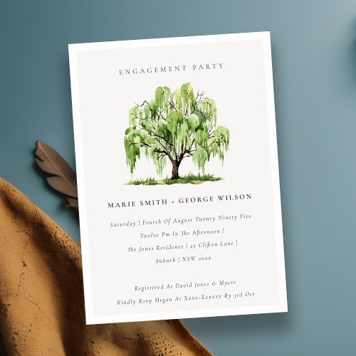 Green Watercolor Willow Tree Engagement Invite