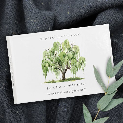 Green Watercolor Willow Tree Farm Wedding Guest Book
