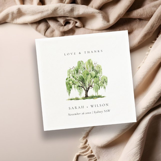 Green Watercolor Willow Tree Farm Wedding Thanks Napkins (Creator Uploaded)