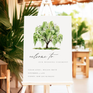 Green Watercolor Willow Tree Farm Wedding Welcome Foam Board