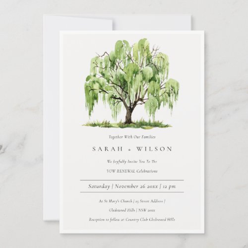 Green Watercolor Willow Tree Vow Renewal Invite