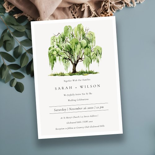 Green Watercolor Willow Tree Vow Renewal Invite