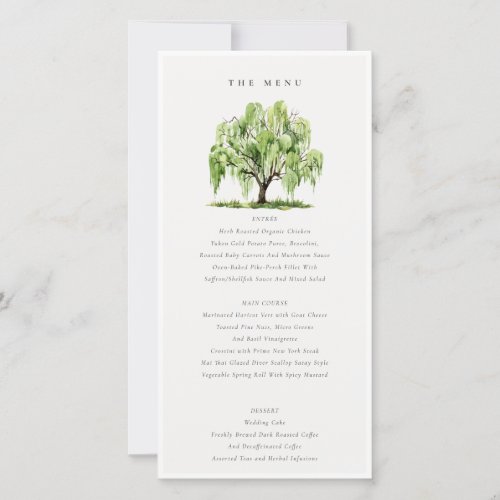 Green Watercolor Willow Tree  Wedding Menu Card