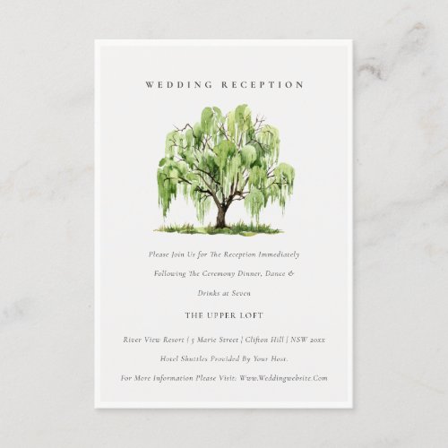 Green Watercolor Willow Tree Wedding Reception Enclosure Card