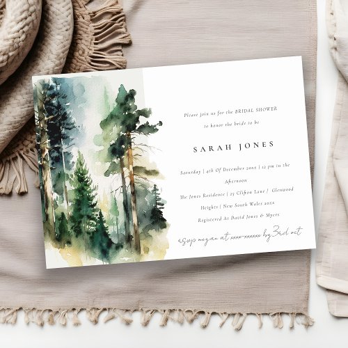 Green Watercolor Woodland Forest Bridal Shower Invitation