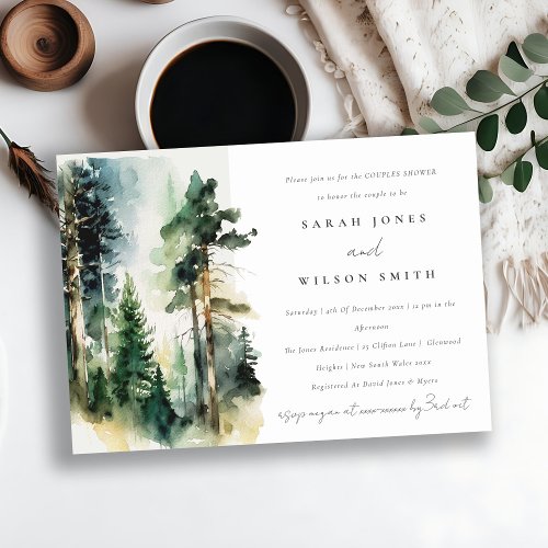 Green Watercolor Woodland Forest Couples Shower Invitation