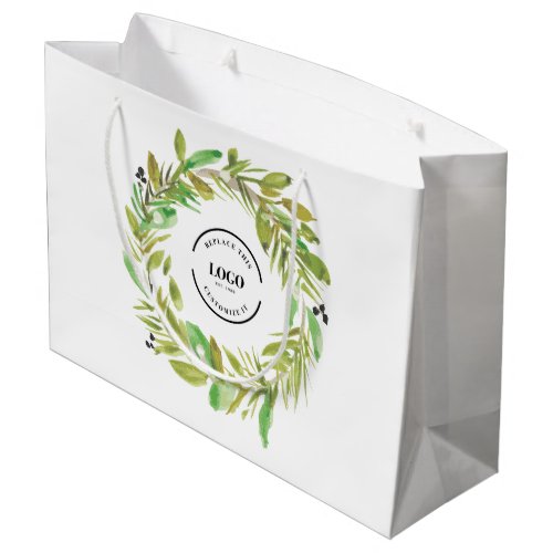 Green Watercolor Wreath Business logo Christmas Large Gift Bag