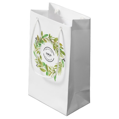 Green Watercolor Wreath Business logo Christmas Small Gift Bag