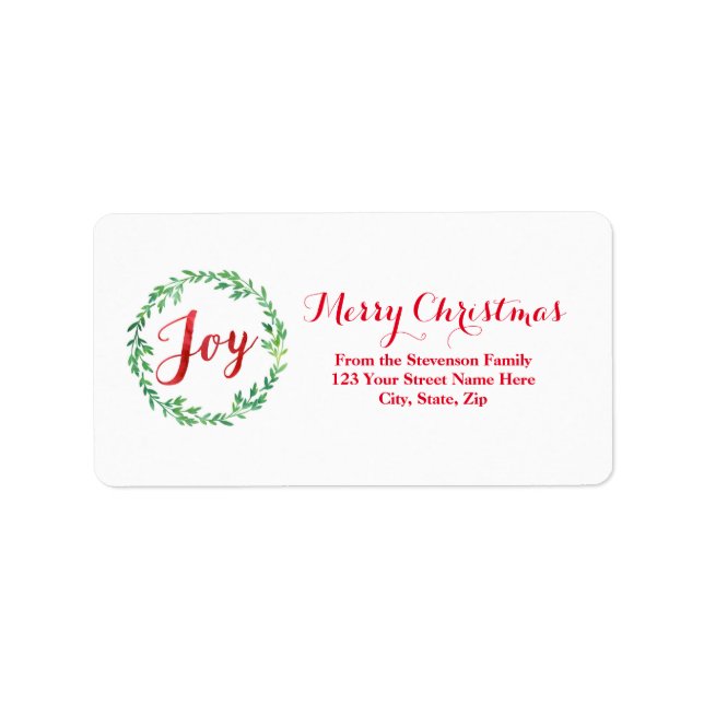 Green Watercolor Wreath Christmas Address Label (Front)