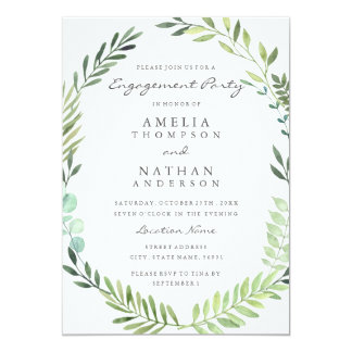Green Watercolor Wreath Engagement Party Invite