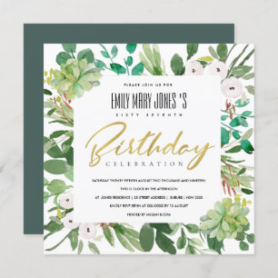 GREEN WATERCOLOR WREATH FOLIAGE ANY AGE BIRTHDAY INVITATION