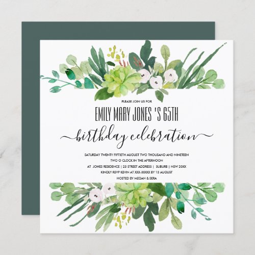 GREEN WATERCOLOR WREATH FOLIAGE ANY AGE BIRTHDAY INVITATION