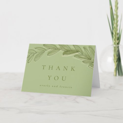 Green Watercolor Wreath Thank You Cards