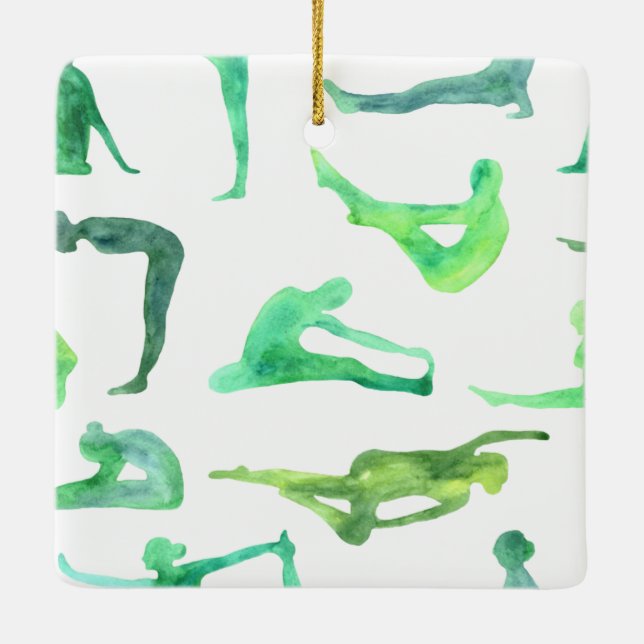 Green Watercolor Yoga Ornament (Back)