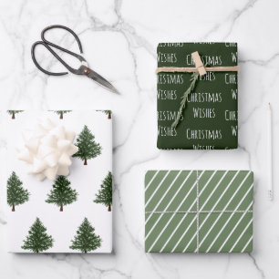 Green Watercolour Christmas Pine Tree 3 Sheet Set