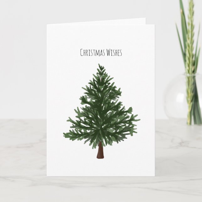 Green Watercolour Christmas Pine Tree Holiday Card (Front)