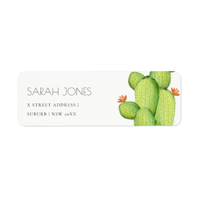 GREEN WATERCOLOUR DESERT CACTUS FLOWER  ADDRESS LABEL (Front)