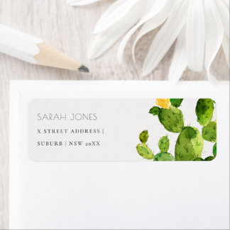 GREEN WATERCOLOUR DESERT CACTUS FLOWER ADDRESS LABEL