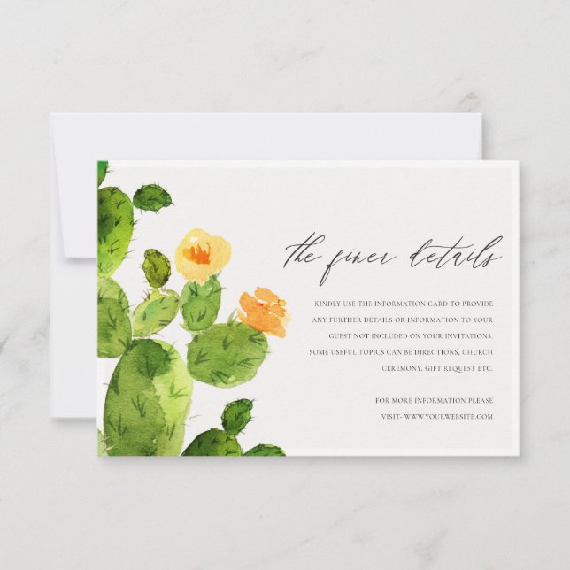 GREEN WATERCOLOUR DESERT CACTUS FLOWER INFORMATION INVITATION (Front)
