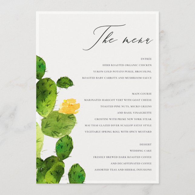 GREEN WATERCOLOUR DESERT CACTUS FLOWER  MENU (Front)