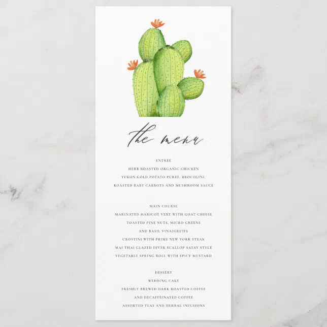 GREEN WATERCOLOUR DESERT CACTUS FLOWER MENU Zazzle