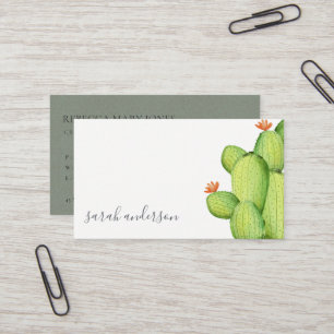 GREEN WATERCOLOUR DESERT CACTUS FLOWER MONOGRAM BUSINESS CARD