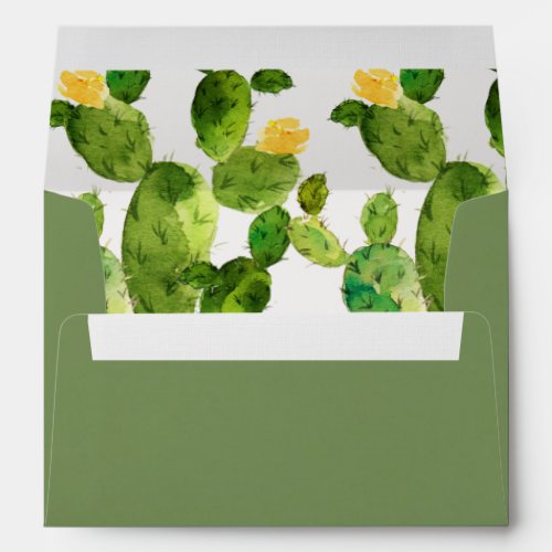 GREEN WATERCOLOUR DESERT CACTUS FLOWER  MONOGRAM ENVELOPE