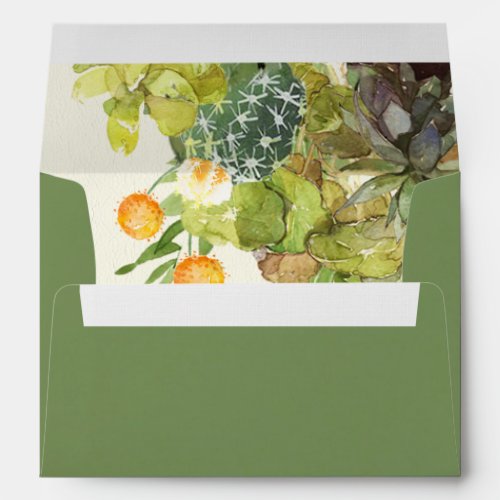 GREEN WATERCOLOUR DESERT CACTUS FLOWER  MONOGRAM ENVELOPE