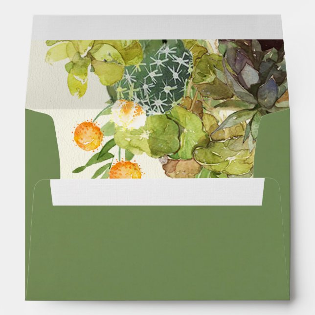 GREEN WATERCOLOUR DESERT CACTUS FLOWER  MONOGRAM ENVELOPE (Back (Bottom))