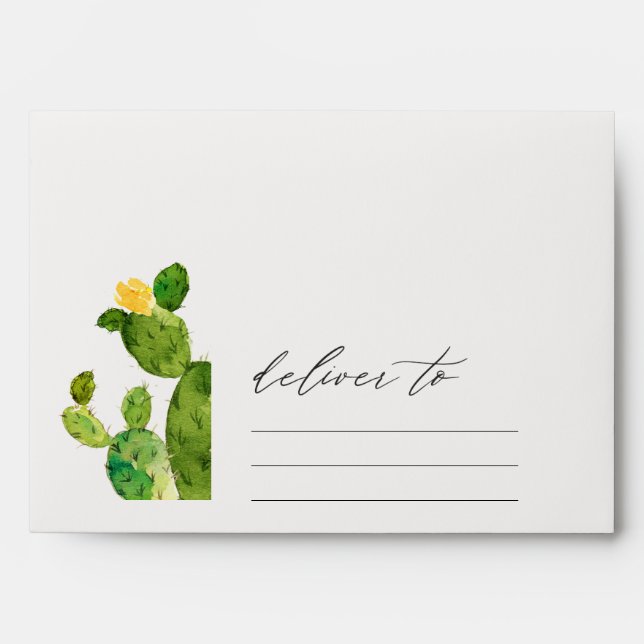 GREEN WATERCOLOUR DESERT CACTUS FLOWER  MONOGRAM ENVELOPE (Front)