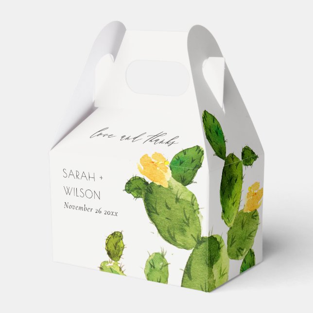 GREEN WATERCOLOUR DESERT CACTUS FLOWER  MONOGRAM FAVOR BOXES (Front Side)