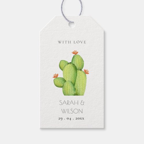 GREEN WATERCOLOUR DESERT CACTUS FLOWER  MONOGRAM GIFT TAGS