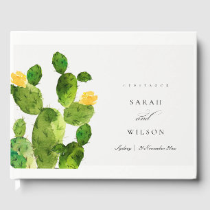 GREEN WATERCOLOUR DESERT CACTUS FLOWER MONOGRAM GUEST BOOK