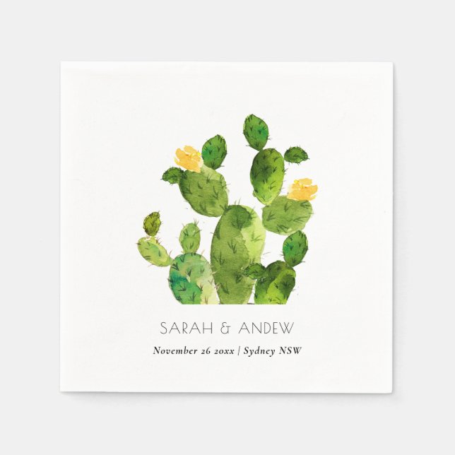 GREEN WATERCOLOUR DESERT CACTUS FLOWER  MONOGRAM NAPKINS (Front)