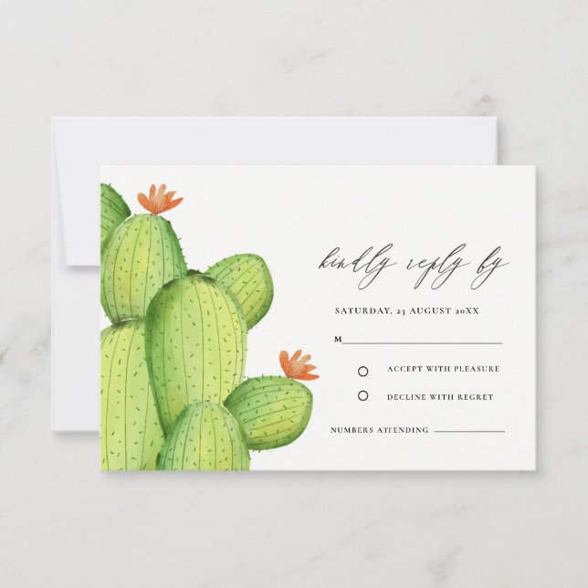GREEN WATERCOLOUR DESERT CACTUS FLOWER  RSVP (Front)