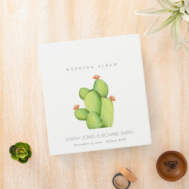 GREEN WATERCOLOUR DESERT CACTUS FLOWER  WEDDING BINDER (In Situ)