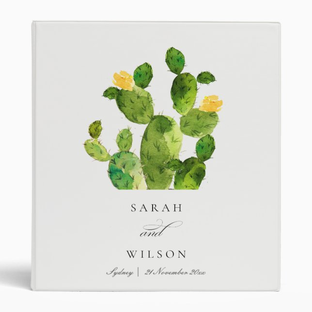 GREEN WATERCOLOUR DESERT CACTUS FLOWER  WEDDING BINDER (Front)