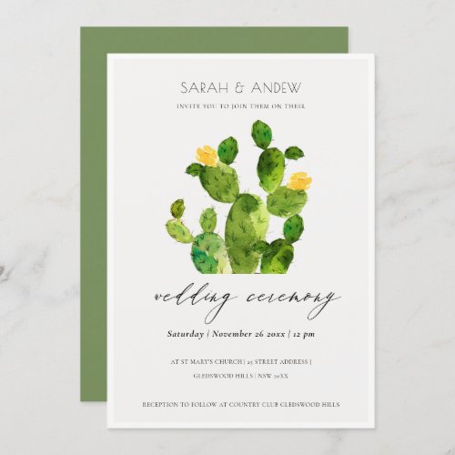 GREEN WATERCOLOUR DESERT CACTUS FLOWER  WEDDING INVITATION