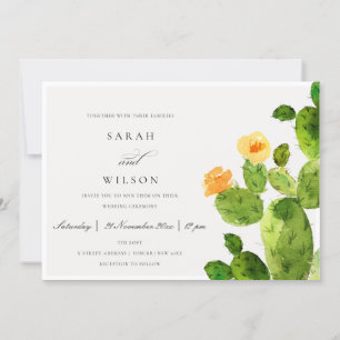 GREEN WATERCOLOUR DESERT CACTUS FLOWER  WEDDING INVITATION