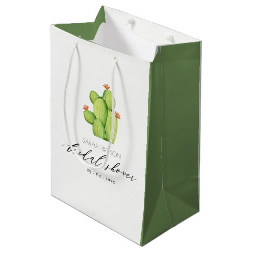 GREEN WATERCOLOUR DESERT CACTUS FLOWER WEDDING MEDIUM GIFT BAG