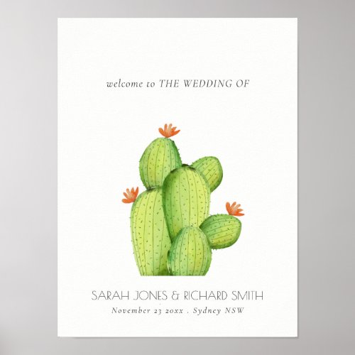 GREEN WATERCOLOUR DESERT CACTUS FLOWER  WEDDING POSTER