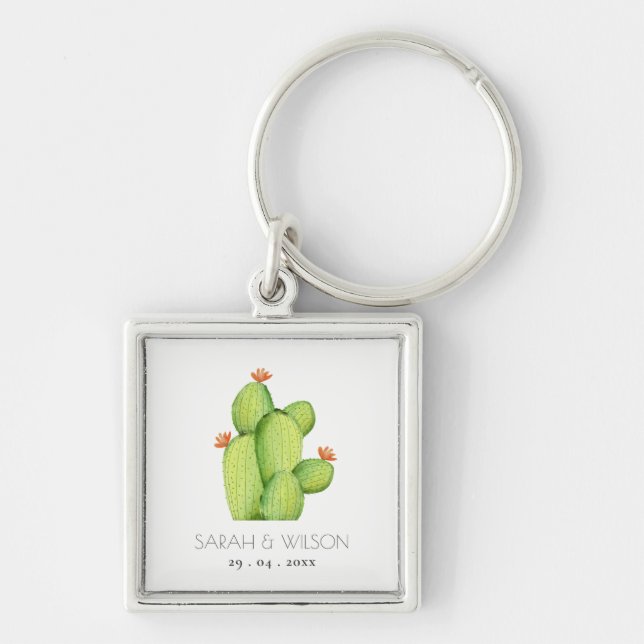 GREEN WATERCOLOUR DESERT CACTUS SAVE THE DATE GIFT KEYCHAIN (Front)
