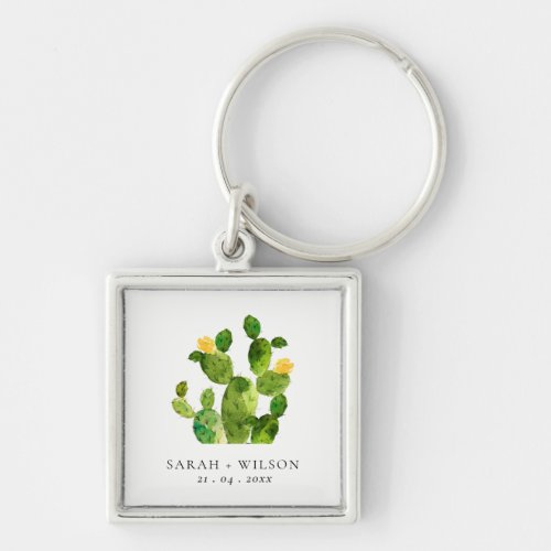GREEN WATERCOLOUR DESERT CACTUS SAVE THE DATE GIFT KEYCHAIN